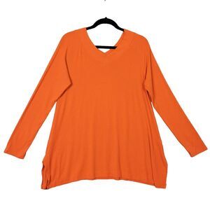 SOFT SURROUNDINGS Orange Double V Timely Tee Long Sleeve Pima Top SIZE LARGE